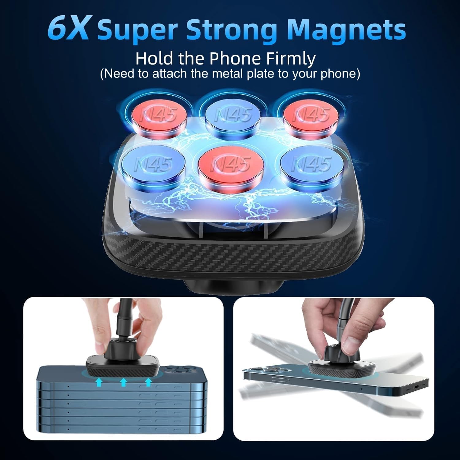 APPS2Car Magnetic Car Phone Holder Mount [6 Strong Magnets], Cell Phone Holder Car [Suction Cup], Phone Car Holder Mount [Windshield Dashboard] fit for Most Smartphones