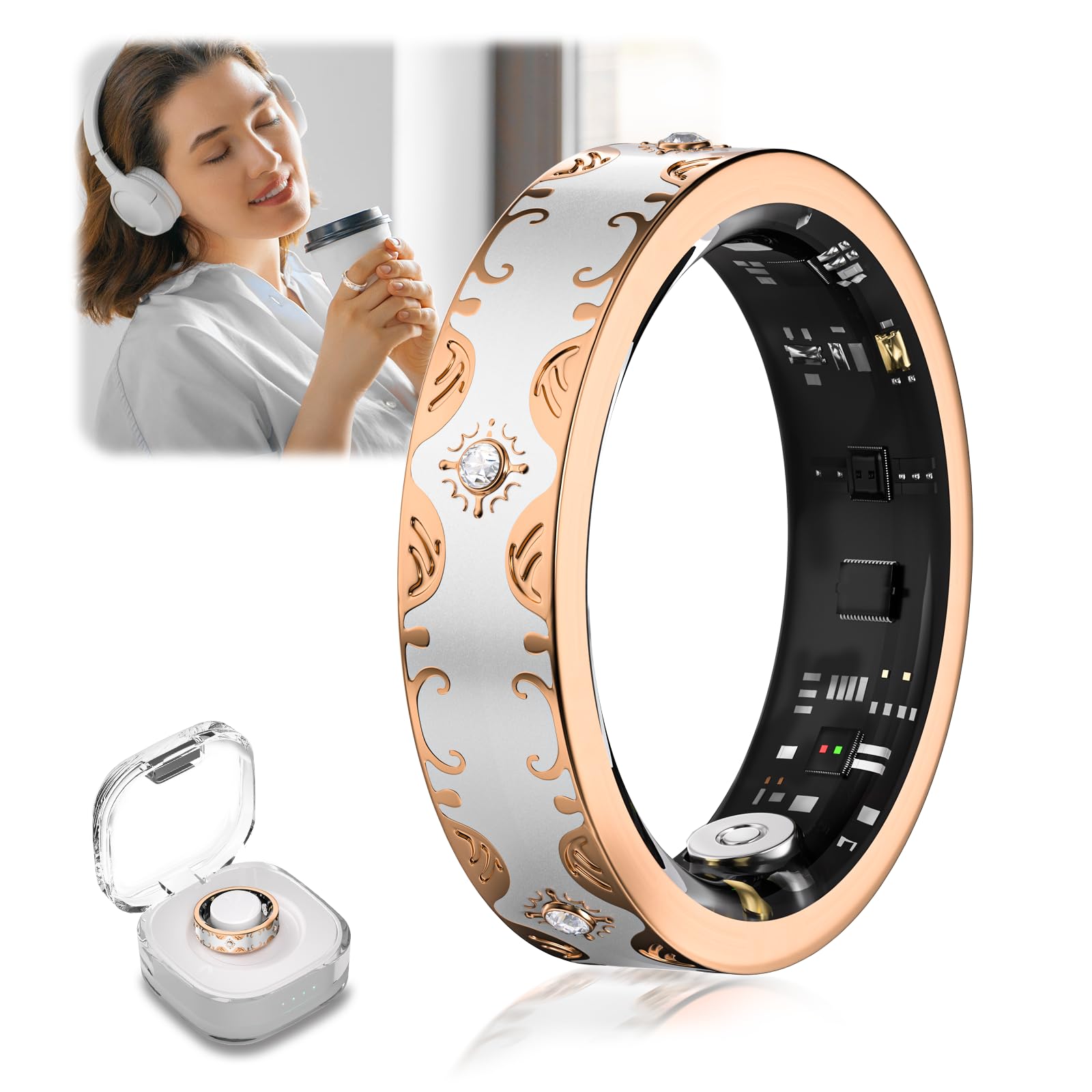 2026 TOP 1 9.0 Smart Ring e custodia di ricarica. 【Industry First – 0 errore di misurazione】【IP68 impermeabile】 Anello intelligente da uomo e da donna per monitoraggio del sonno, dispositivo