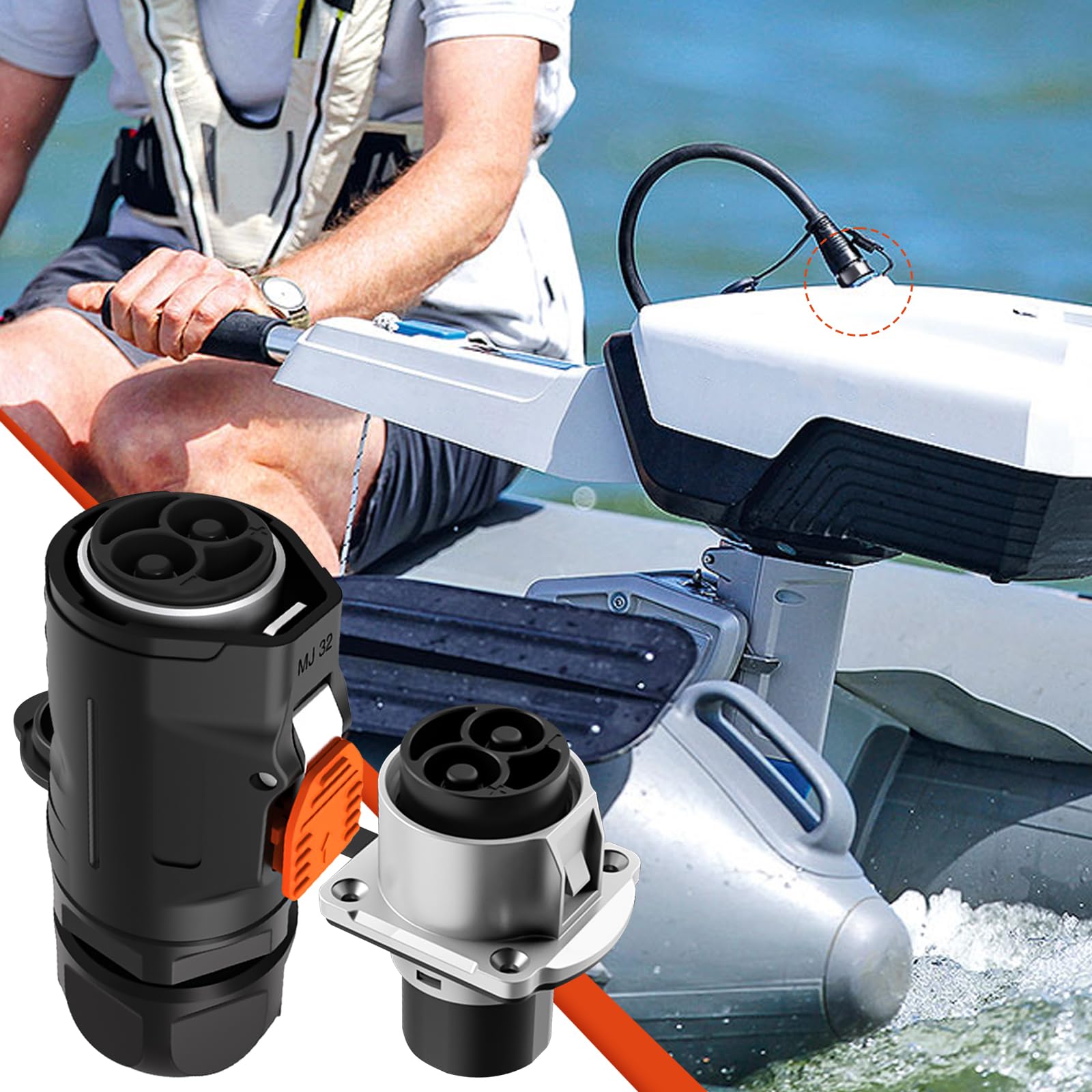 Set di prese per motore per pesca alla traina, spina marina a 2 poli e presa IP67 impermeabile 12/24/36/48 V connettore di alimentazione per motore per pesca a traina per barche marine