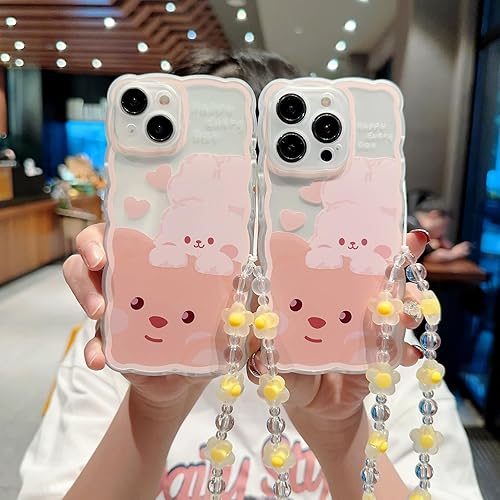 Miniatura 5 de ZSYTZL Funda compatible con iPhone 15, bonito patrón de dibujos animados con bonito diseño de cadena para mujeres y niñas, funda estética kawaii