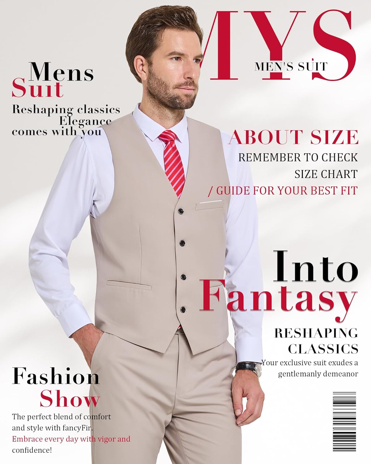 MY'S Men's 2-Piece Suit, Vest Pants Set for Men, Casual Waistcoat with Tie for Prom Wedding Homecoming - Image 7