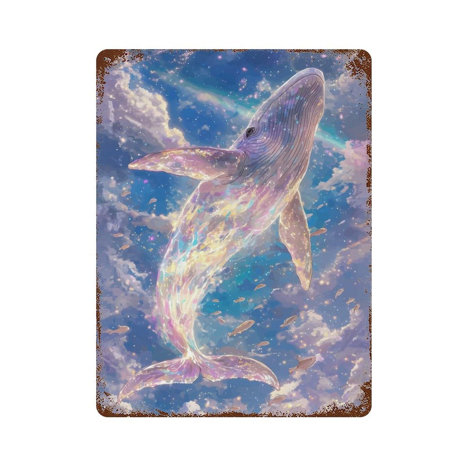 Rust Effect Whale in The Sky Decorative Tin Sign 15.7"x11.8", Vintage Wall Decor for Farmhouse, Kitchen And Entryway Decor