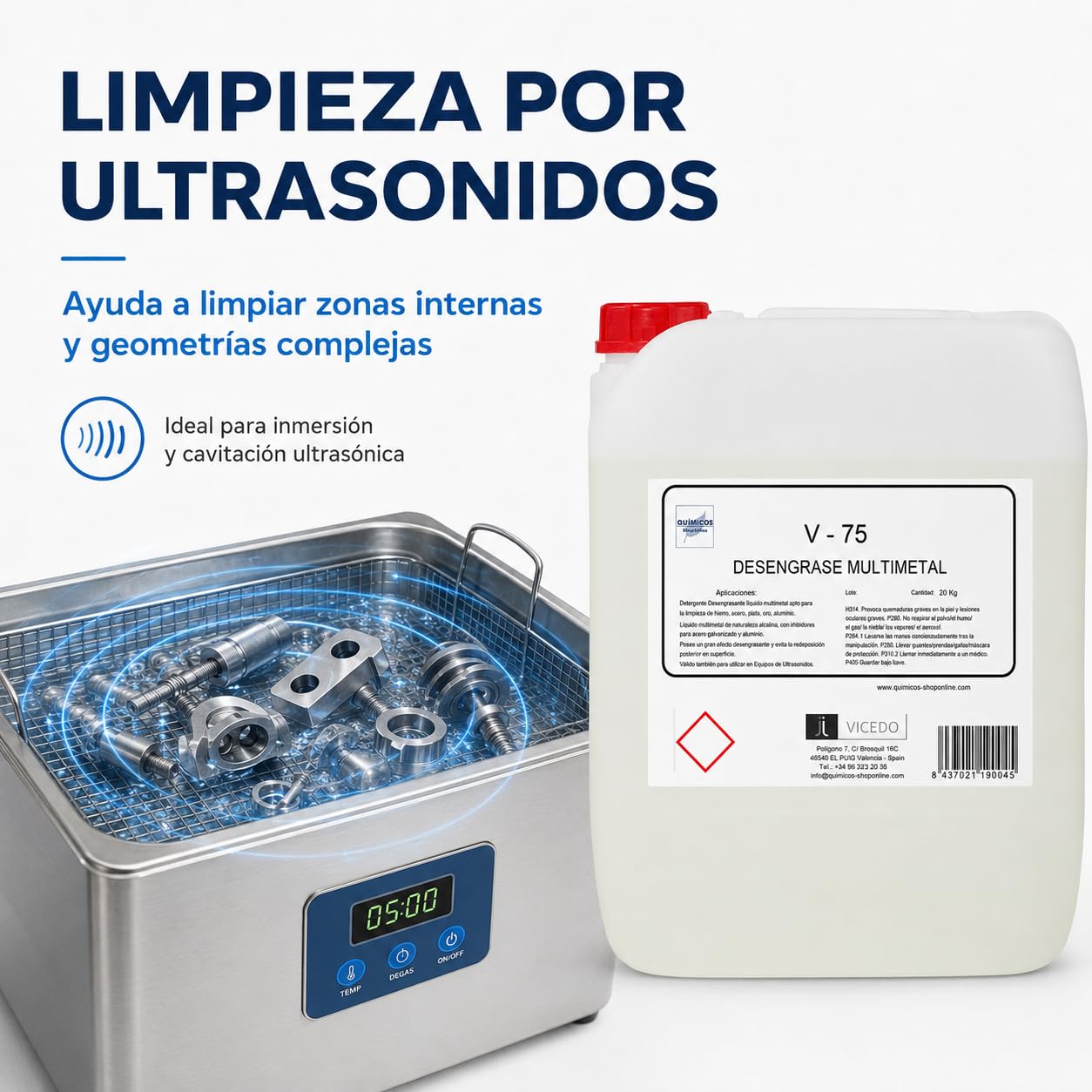 V-75 (20K) Líquido Desengrasante Multimetal para Ultrasonidos, 20L | Catalizadores, Filtros Partículas, Piezas Motor