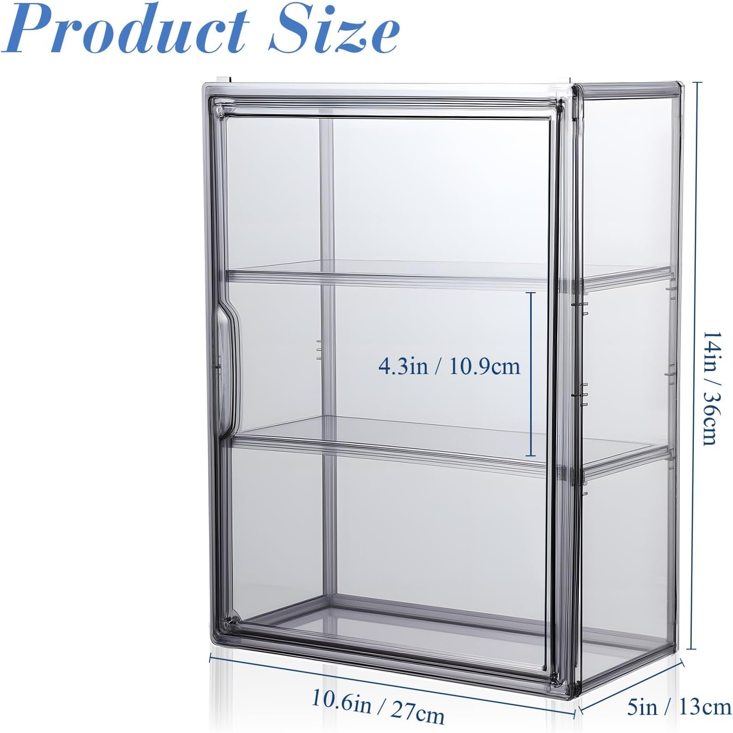 Wonderjune Clear Acrylic Display Case 3 Tier Display Shelf Storage Boxes Cabinet Organizer with Magnetic Door for Figures Toys (2 Pcs，Gray)