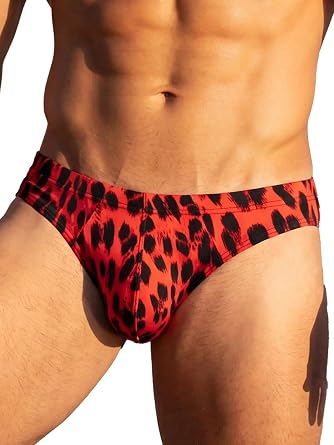 Mens Bikini Underwear Stylish Leopard Print Briefs Low Rise Animal Pattern Trunks with Contoured Pouch