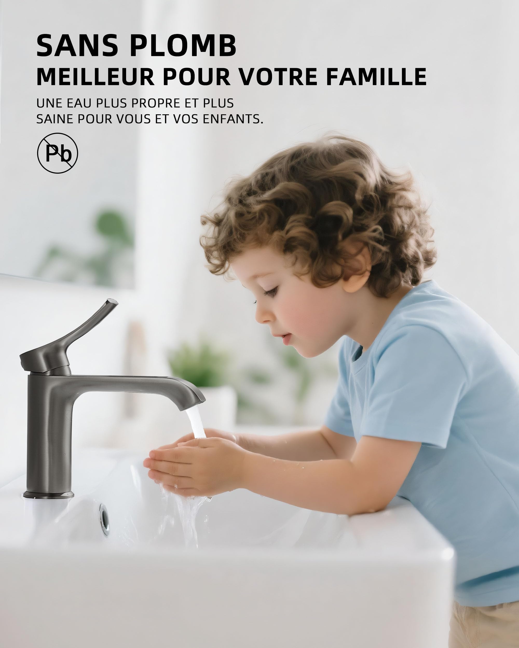 BELZ Robinet Salle Bain, Mitigeur Lavabo Chaud et Froid, Robinet Vasque avec Bec Courbé, Robinets de Lavabo pour Salle de Bain Gunmetal