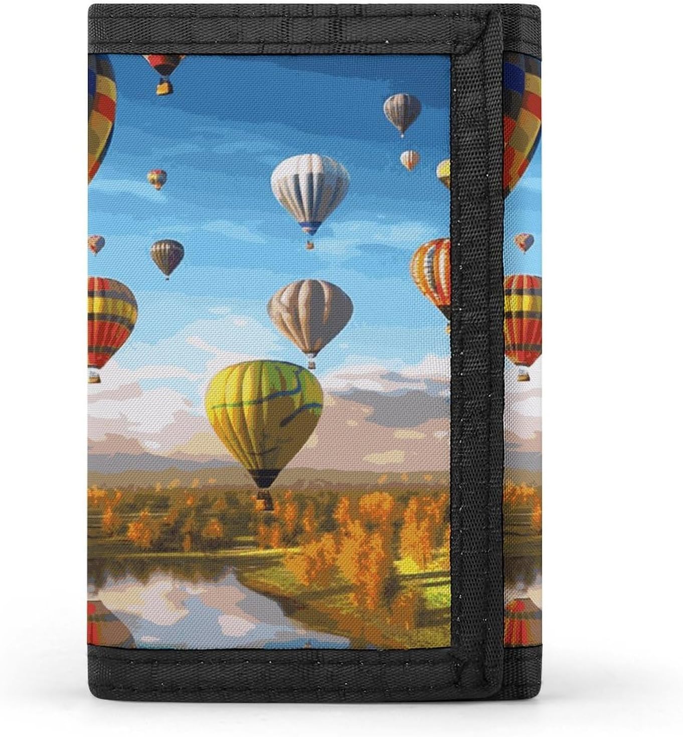 Trifold Canvas Wallet with Keychain, Modern Fashion Credit Card Holder Wallet for Men Women, Hot Air Balloons Slim Wallets W/Zipper Coin Pocket, Novelty Birthday Gift