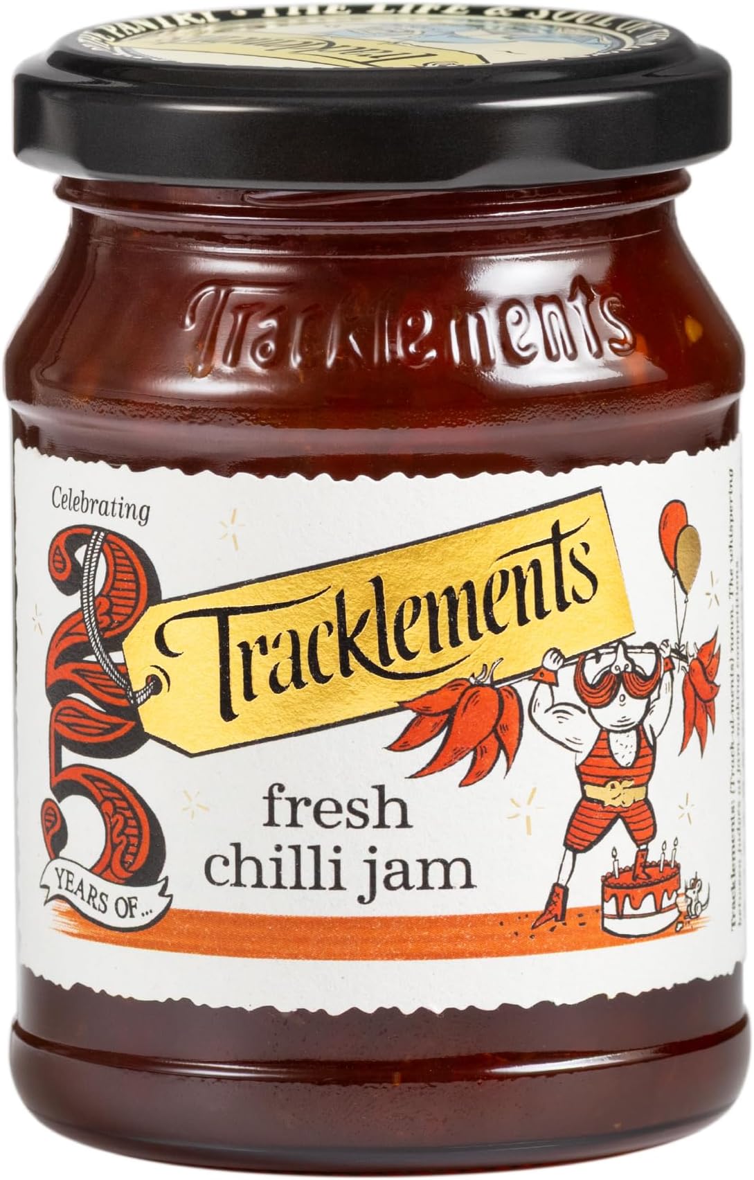 Tracklements, Fresh Chilli Jam, Sticky, Sweet, Spicy Flavours, Ideal Condiment for Creamy Cheeses and Houmous or Pair with Meats, Fish or Vegetables, Gluten, Vegetarian and Vegan Friendly, 210g Jar