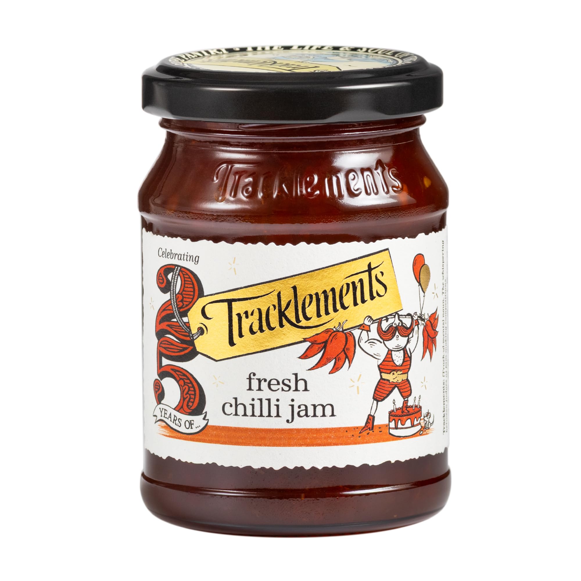 Tracklements, Fresh Chilli Jam, Sticky, Sweet, Spicy Flavours, Ideal Condiment for Creamy Cheeses and Houmous or Pair with Meats, Fish or Vegetables, Gluten, Vegetarian and Vegan Friendly, 210g Jar