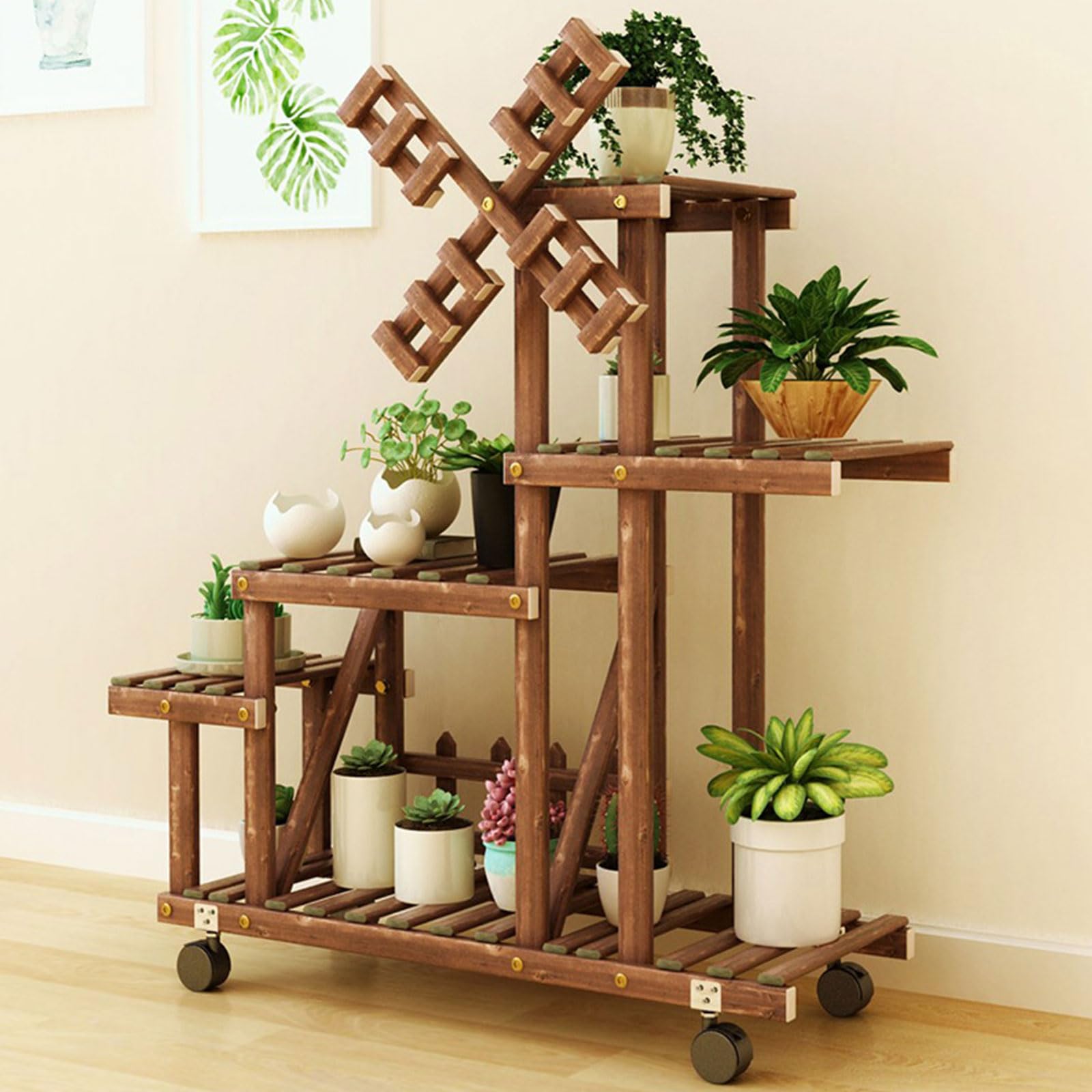 Generisch Platzsparende Holz Pflanzen Organizer für den Balkon, Garten, praktisches Sukkulenten Präsentationsregal für Hobbygärtner, Aufbewahrungsregal
