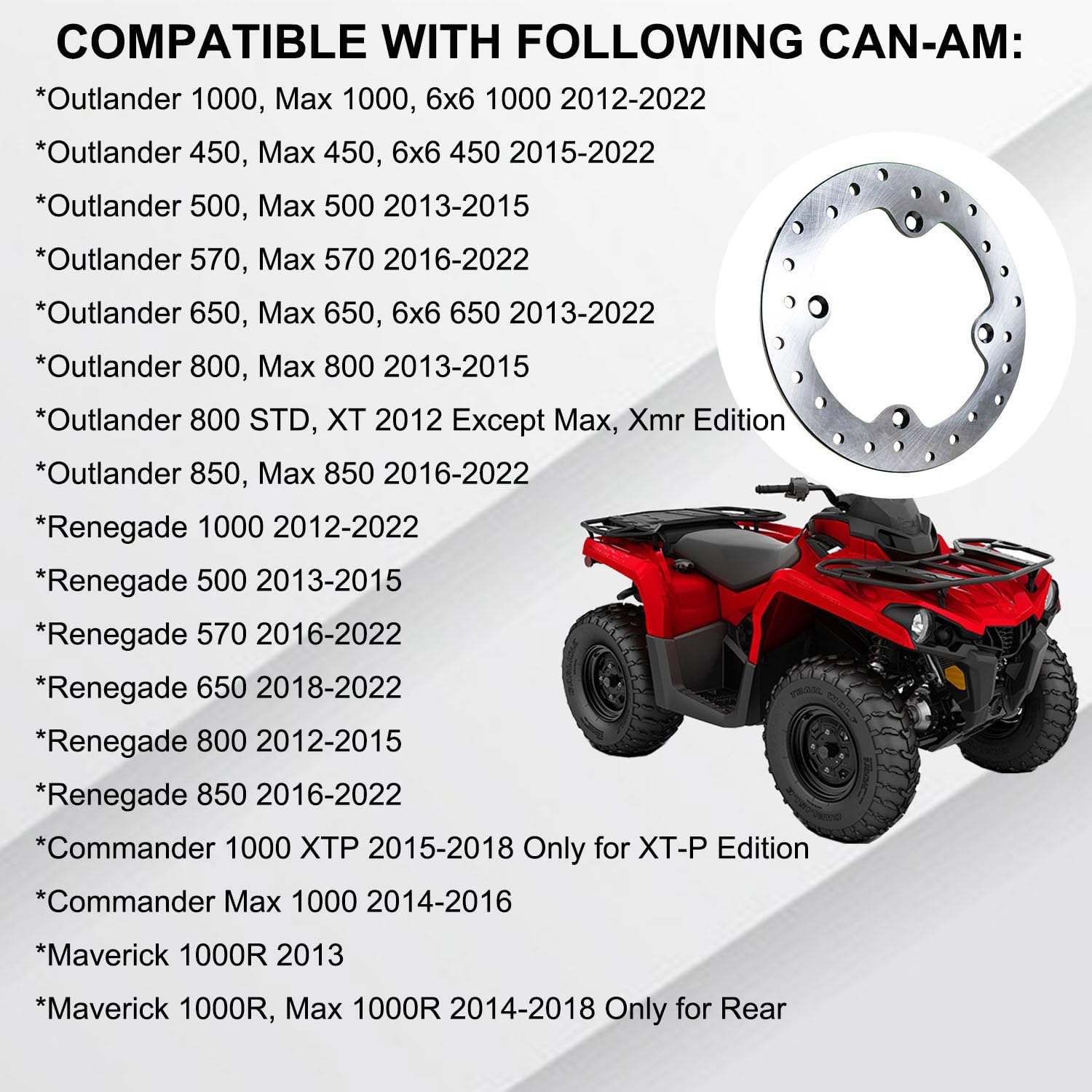Front or Rear Brake Rotor Disc Compatible with Can Am ATV UTV Outlander Renegade Commander Maverick 1000 850 800 650 570 500 450 Max 6x6 Direct Replacement Stainless Steel OEM # 705600999