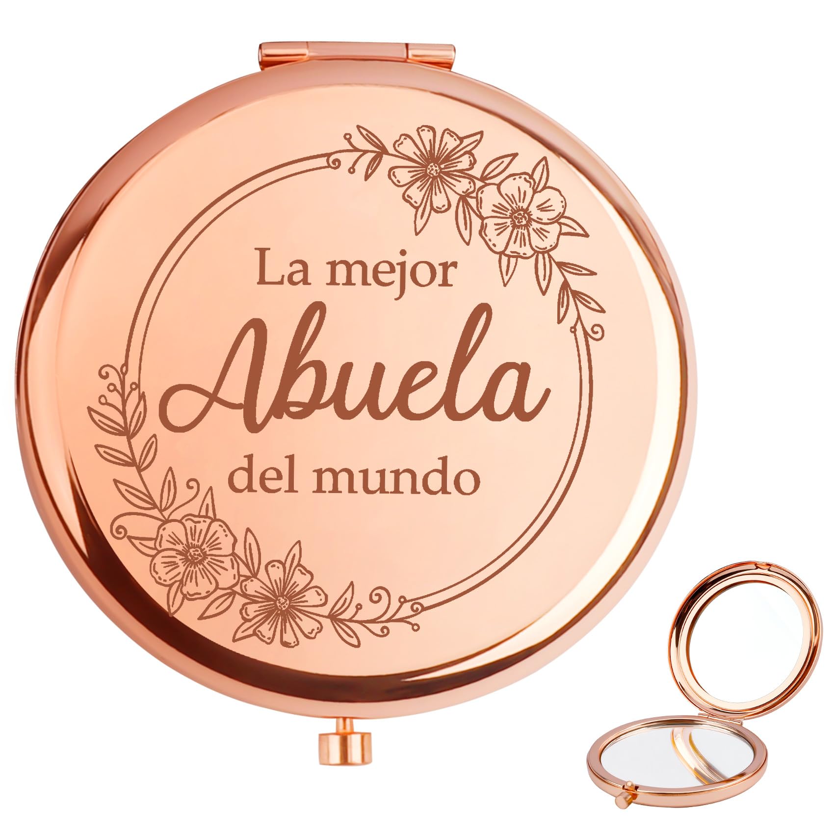 Regalo Abuela CumpleañOs Regalos para Abuelas Regalos para El DíA De La Madre Espejos Compacto De Oro Rosa Espejo Maquillaje, Regalo Originales para Mujer La Mejor Abuela del Mundo