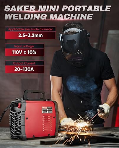 Miniatura 2 de Saker Mini soldador de palo, máquina de soldadura portátil de 110 V, soldador de arco de 20-130 A con pantalla LED inteligente, inversor IGBT,