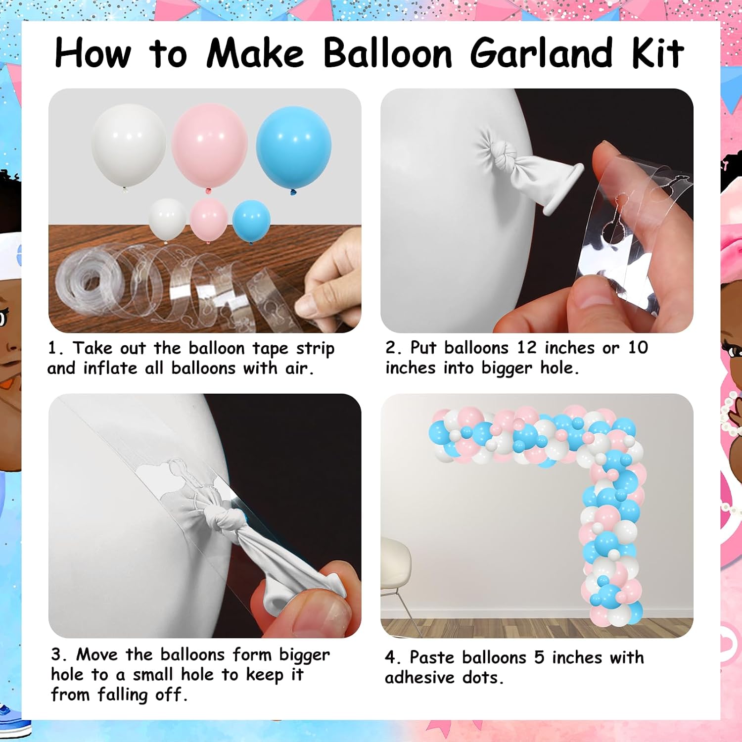 Basketball or Bows Gender Reveal Decorations - Pink and Blue Balloons Garland Arch Kit with Free Throws or Pink Bows Backdrop, Cake Decor, Boy or Girl Tablecloth for Pregnancy Newborn Party