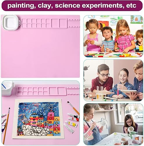 Miniatura 5 de AWOKE Alfombrillas de silicona para manualidades, tapete de silicona de 20 x 16 pulgadas con 1 taza de agua para niños, la alfombrilla de arte tiene