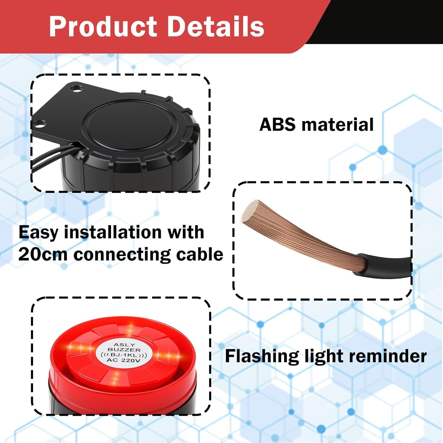 Mini Sirena Alarma 220V 120dB Sistema de Seguridad Exterior con Luz Intermitente Sonido de Alto Decibelio Mini Alarma Sonora Luminosa para Hogar Oficina Tienda Garaje Puerta de Jardín Balcón Vehículo