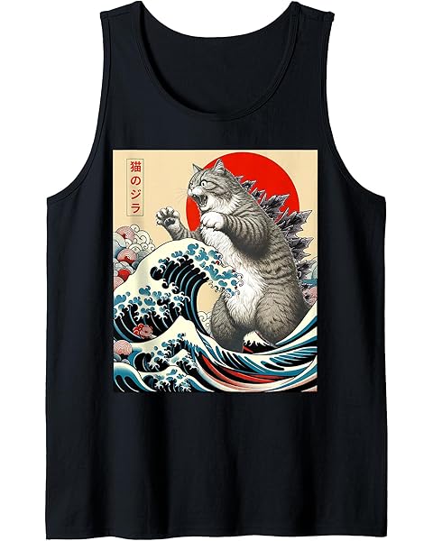 Catzilla Cat Japanese Art Funny Cat Gifts For Men Women Kid Tank Top