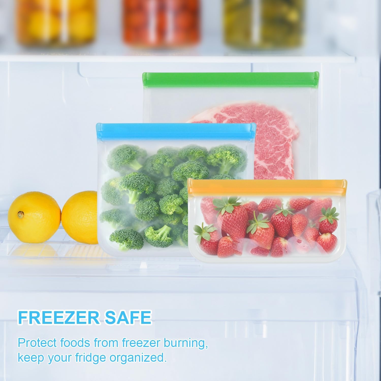 4 Pack Reusable Storage Bags, Thick Leakproof Freezer Bags, Food Storage Containers for Meat, Veggies, Sandwiches, Snacks, Travel, and Home Use (4Pcs-Large) image 3