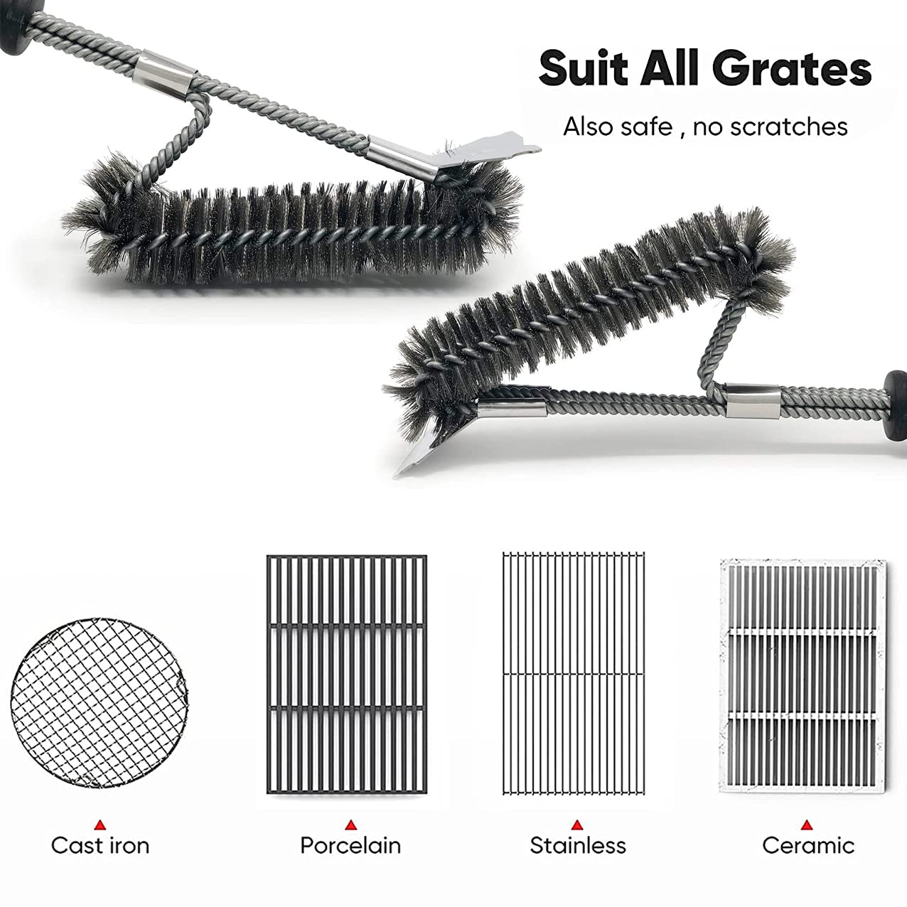 Brosse à Barbecue En Acier Inoxydable | Longue Poignée & Grattoir Intégré | Pour Tous Grills (Gaz, Charbon, Fonte) - 2