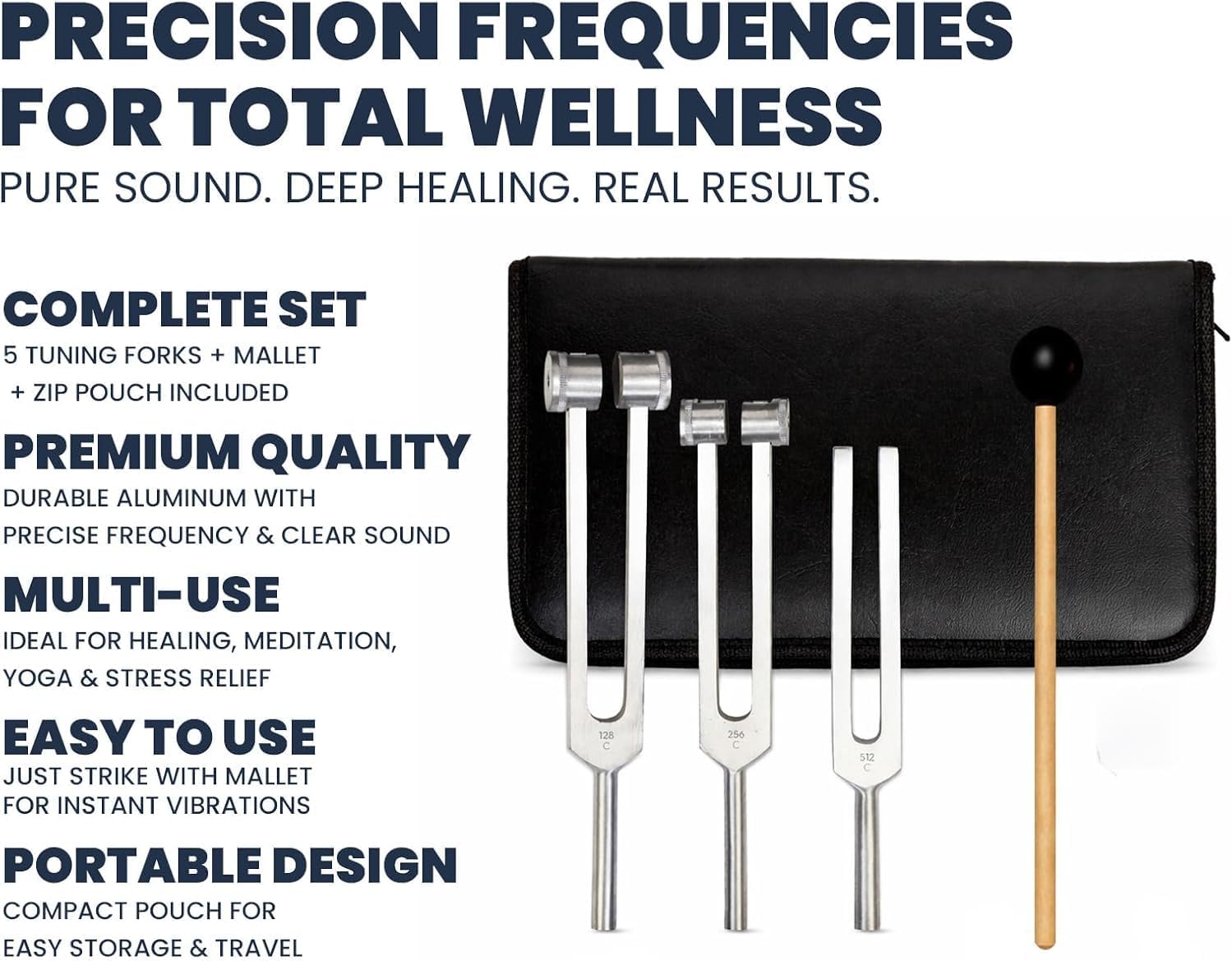 Tuning Fork, 128 Hz 256Hz Weighted Tuning Forks for Healing and 512hz Unweighted, Medical-Grade Tuning Forks Healing Set with Mallet, Sound Healing Instruments