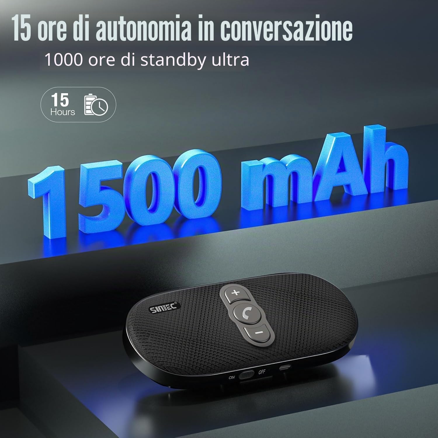 Vivavoce per auto Bluetooth 5.1 con clip Wireless vivavoce si collega a Siri & Google Assistant Supporto Auto ON Off Altoparlante forte 6W per GPS Musica Telefono