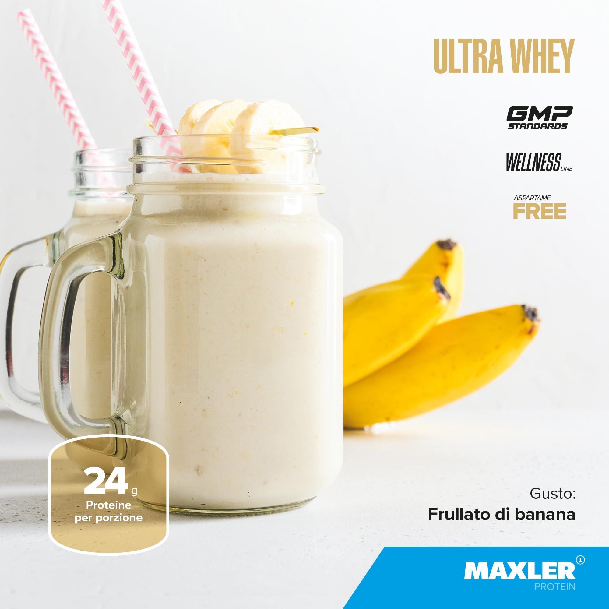 Maxler Ultra Whey Protein - Whey protéines - Proteine whey isolate - Proteine isolate poudre - Proteine in Polvere Milkshake alla Banana - 900g di proteine