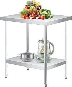 Stainless Steel Table, 30" x 24" Prep Workstation, 1000 LBS, NSF Commercial Work Table with Adjustable Undershelf and Galvanized Legs, for Restaurant, Home, Kitchen, Hotel, Outdoor