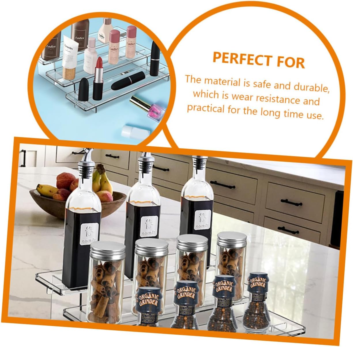 Cabilock Spice Rack Organizer Three Cabinet Shelf Seasoning Bottles Makeup Storage Rack Kitchen Pantry Countertop Storage Solution