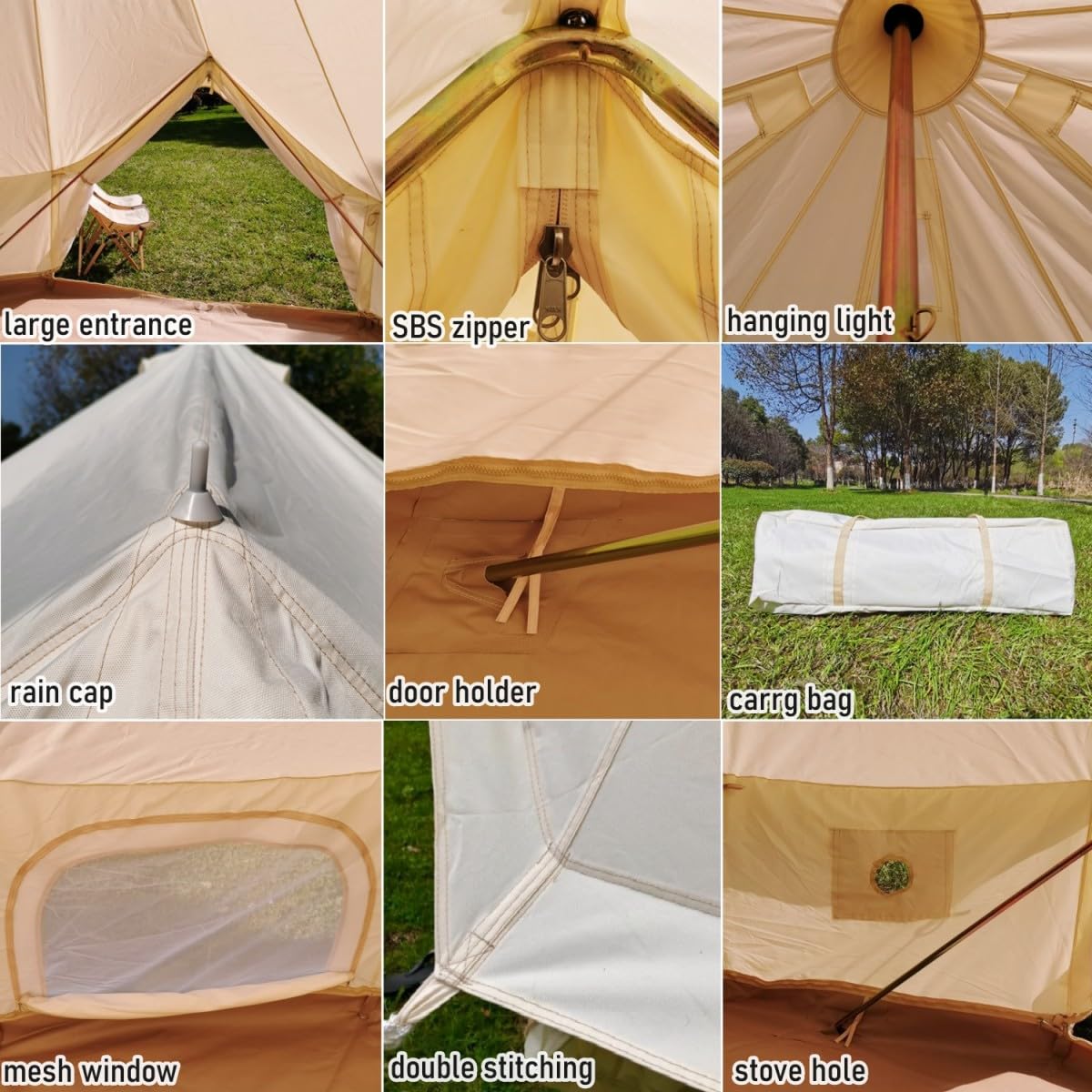 Tienda Impermeable al Aire Libre 4M 5M 6M Oxford Bell Tent Glamping Yurt Tiendas de Campaña para Acampar y Festivales.