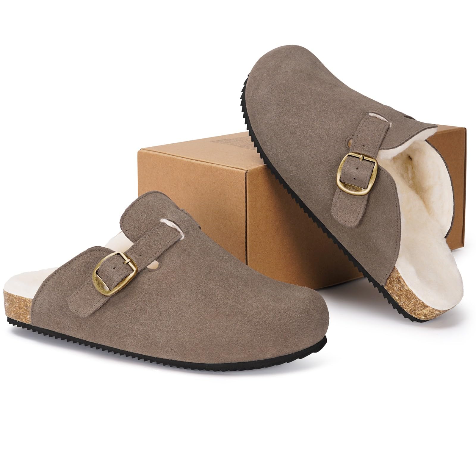 Dokela Zuecos Mules de Piel para Hombre Mujer Invierno Cálido