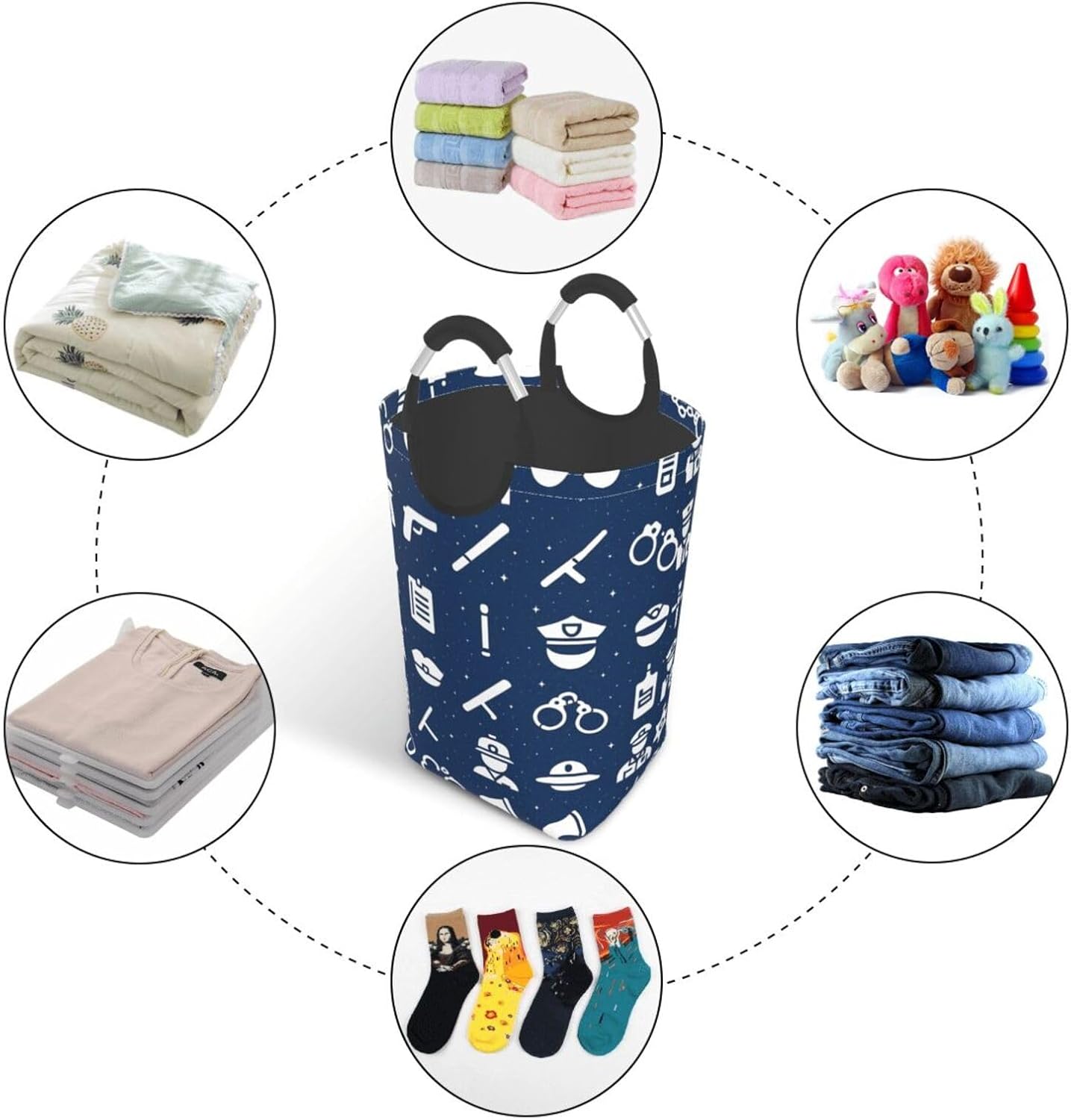 50l Laundry Basket Police Pattern Waterproof Laundry Hamper Foldable Clothes Laundry Bag With Handles
