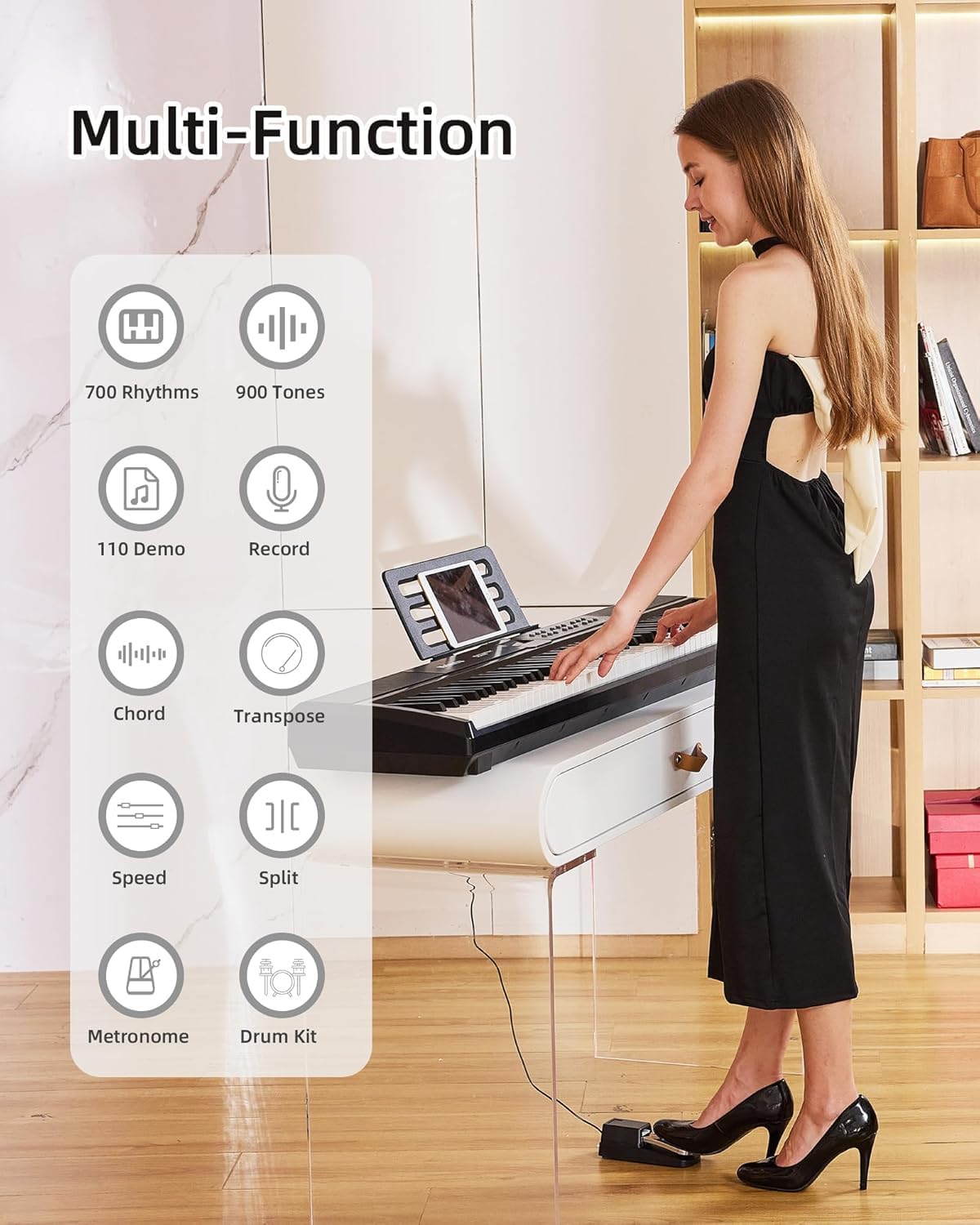 Weighted Piano 88-Key Digital Piano,Full-size Electric Piano Keyboard with Hammer Action,Sustain Pedal,MP3 Function dual 15W speaker,Supports USB-MIDI/Wireless Connect (Black, Full)