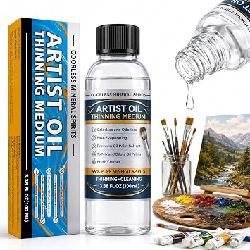 Odorless Mineral Spirits, Purified Mineral Spirits Paint Thinner for Oil Painting,Professionals Oil Painting Supplies for Painting to Dilute Oil Paints and Clean Brushes, 100ml