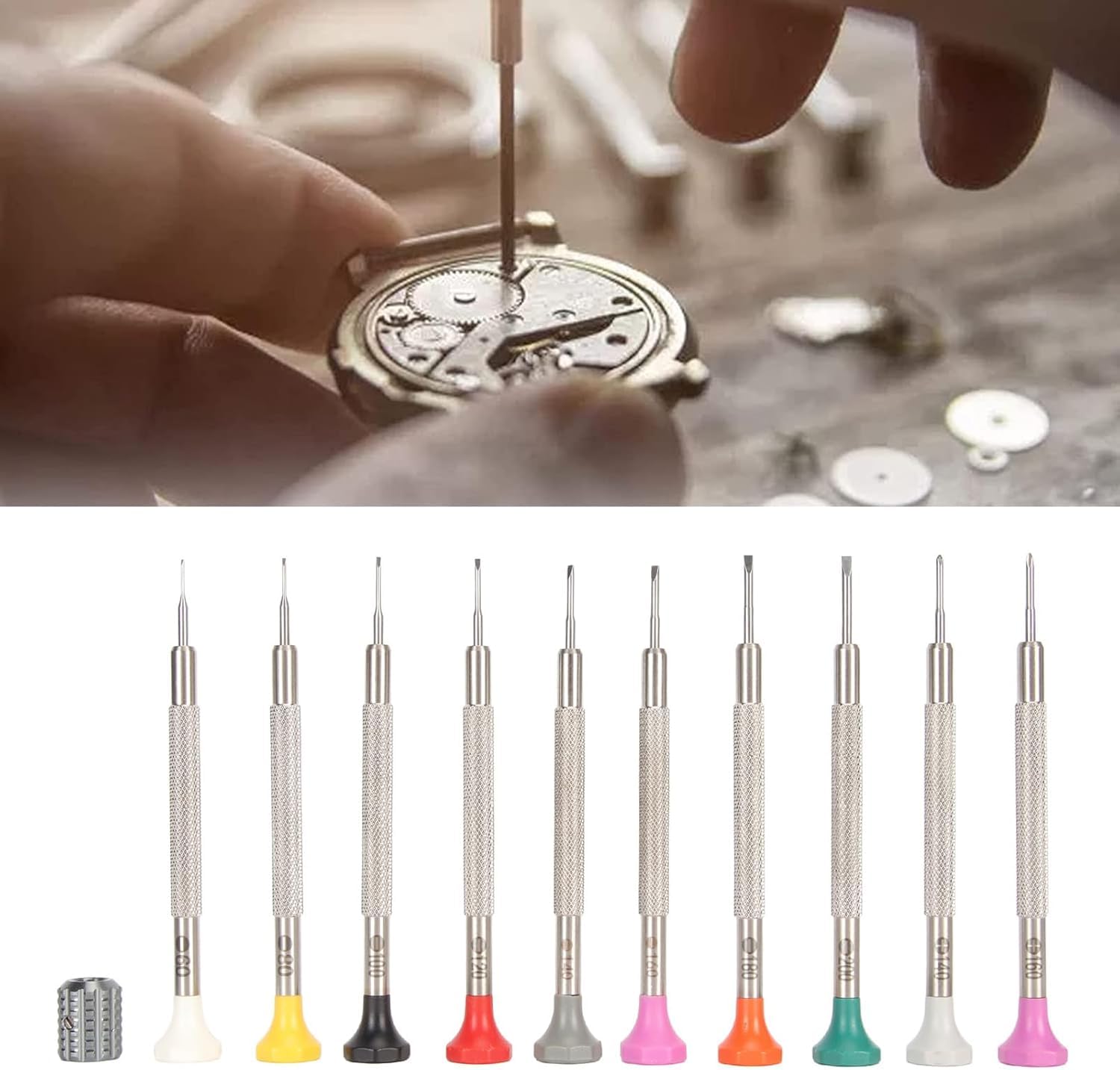 10-teiliges Uhrenschraubendreher-Set – 8 Schlitz- Und 2 Kreuzschlitzschraubendreher Aus Edelstahl Mit 10 Ersatzklingen Für Präzise Uhrenreparaturen, Wartung Und Heimwerkerarbeiten.