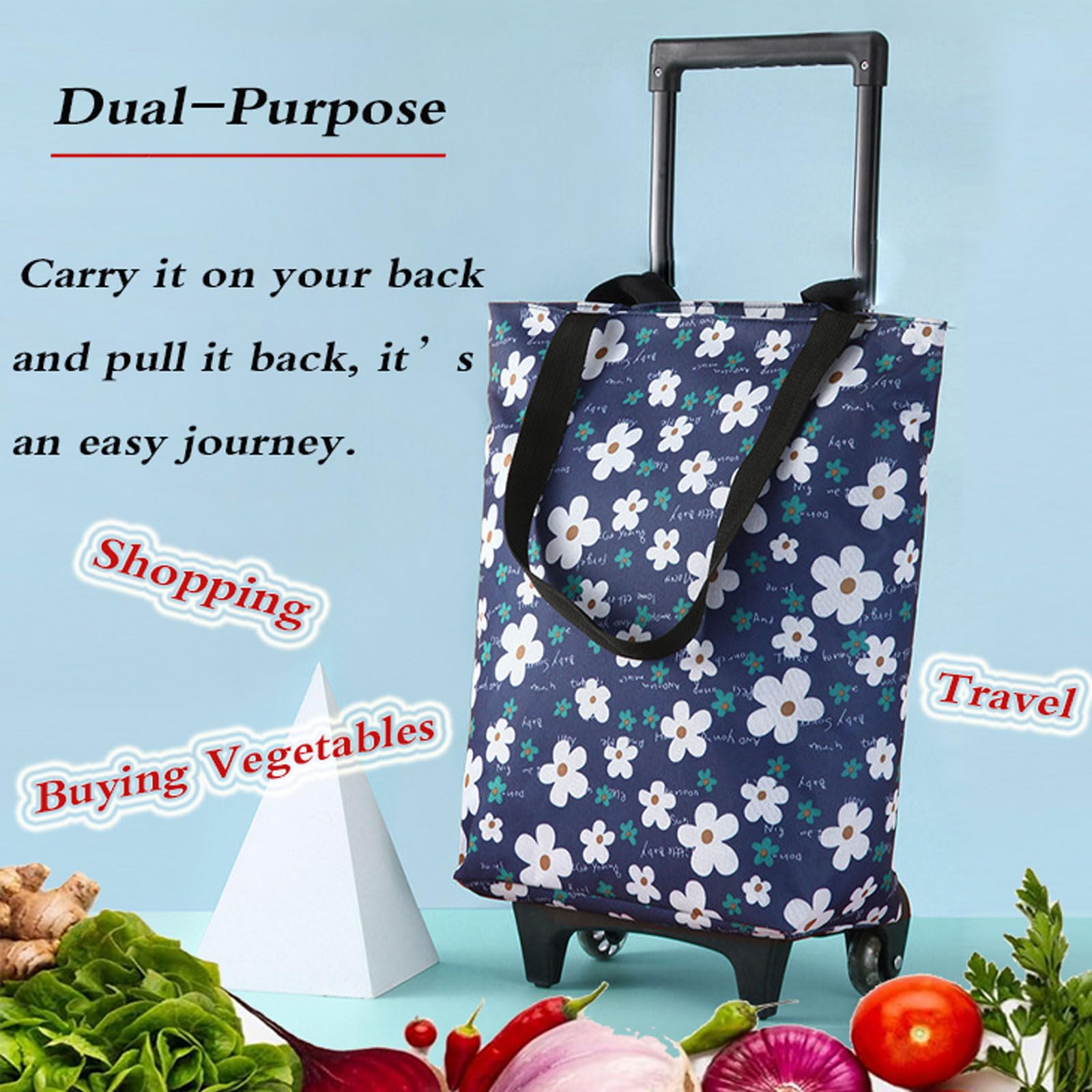 Borsa Shopping telescopica con Ruote,Sacchetti riutilizzabili per la Spesa con Ruote,Borsa per Carrello Spesa,Borsa per la Spesa 2 in 1,Impermeabile,per Viaggio e Supermercato