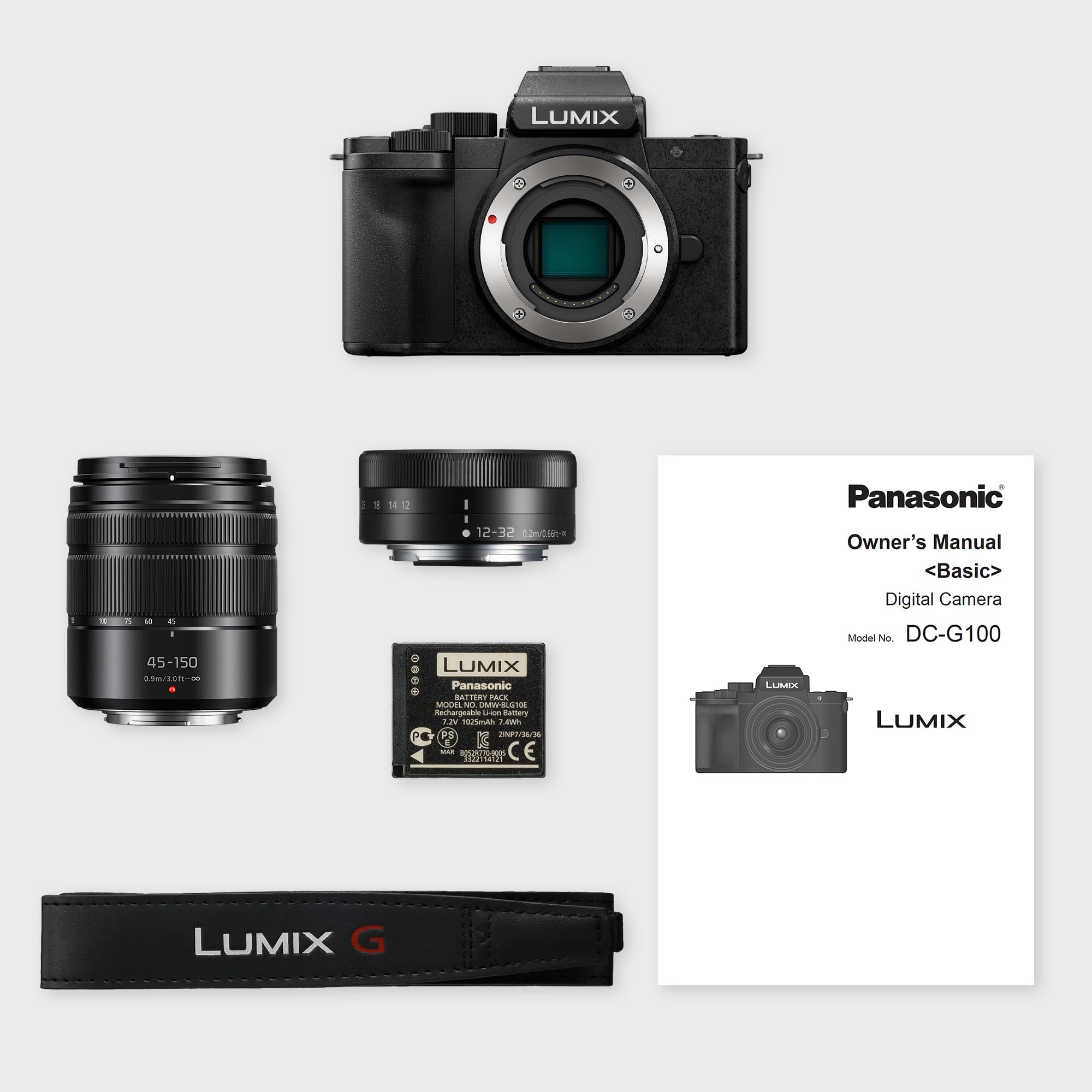 Panasonic Lumix DC-G100DWEGK Cámara Micro Cuatro Tercios sin Espejo con Lentes Lumix G Vario 12-32 mm F3.5-5.6 y 45-150 mm F4-5.6, 20,3 MP, Vídeo 4K 30p y FHD 60, Monitor Ángulo Libre, USB-C, Negro