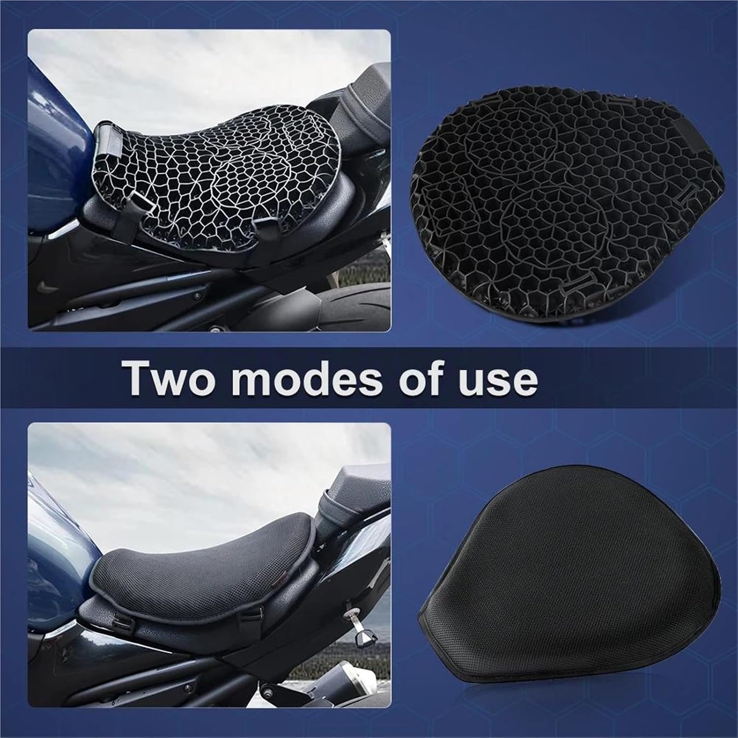 バイク用ジェルクッション シートカバー付き バイク用コンフォートシート ハニカム構造 【スマートフォンナビゲーションブ】 衝撃吸収 通気性