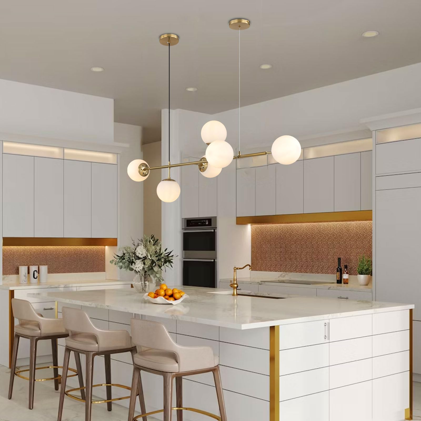 Lampadario moderno a 6 luci E27 Lampadario moderno a sfera in vetro del Nord Europa per soggiorno Sala da pranzo Decorazione artistica Ristorante Lampada a sospensione nera