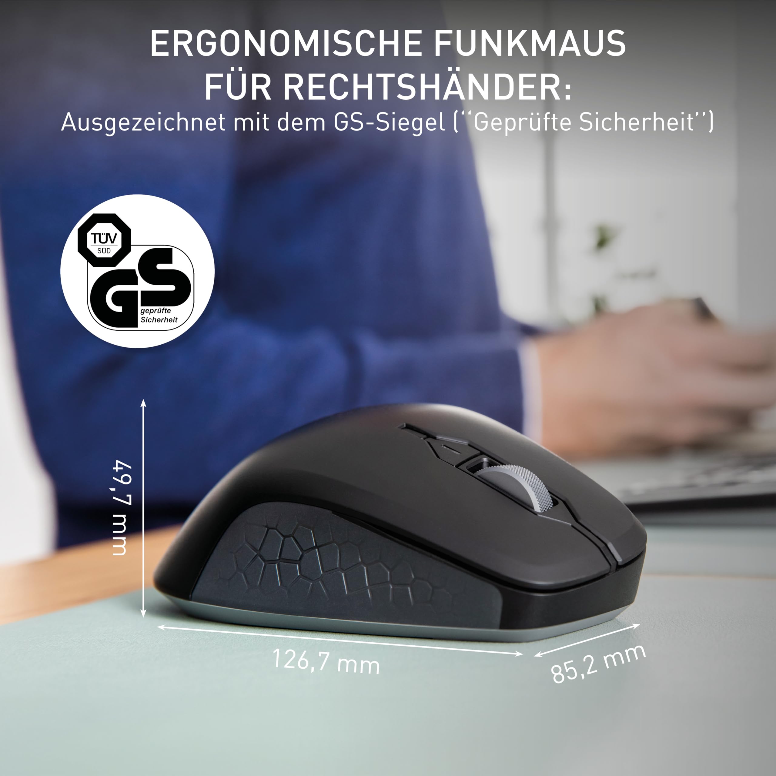 CHERRY Stream Mouse Comfort, Kabellose Ergonomische Maus, Schwarz