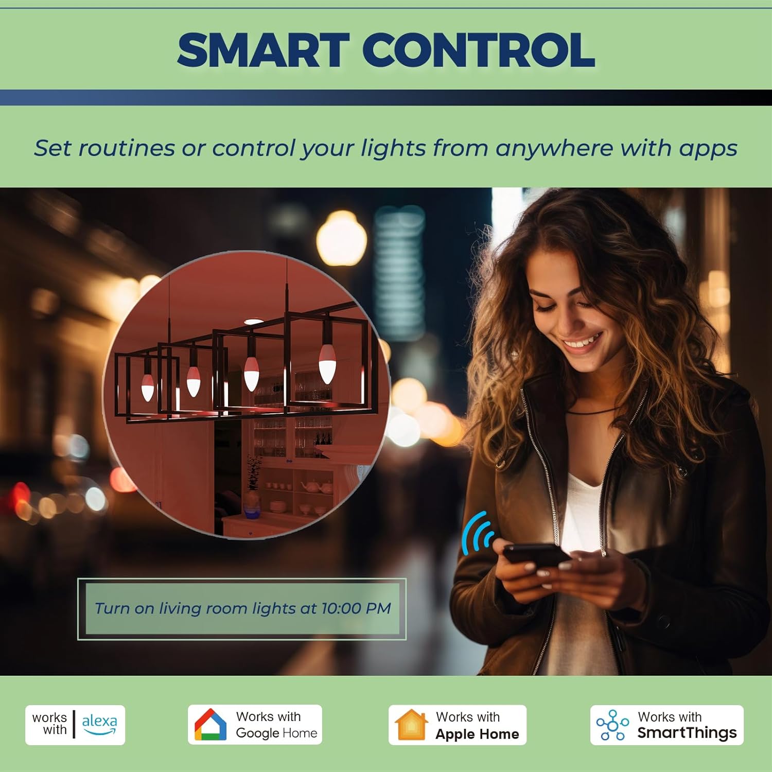 Lightinginside Matter Candelabra Smart Light Bulbs 50W Equivalent 5W 550LM, 88+CRI, RGBCW Ceiling Fan G16.5 E12 Bulb, ETL Listed, 2PCS