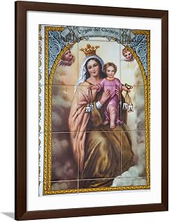 Art.com Wall Photographic Print Virgen Del Carmen Tilework, Malaga, Andalucia, Spain, Europe on Brown Frame by Godong, 32" x 40"