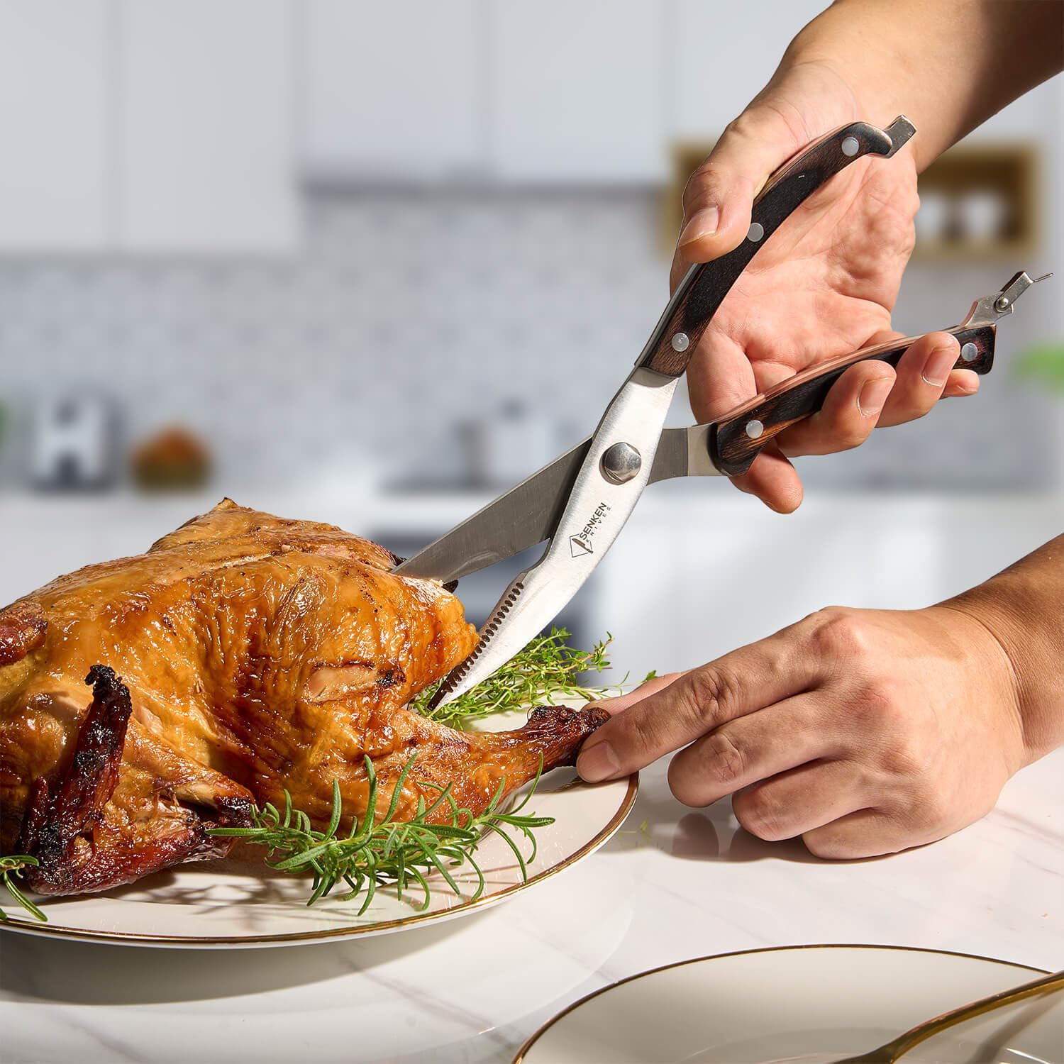 SENKEN All Purpose Kitchen Shears - Imperial Collection - Heavy Duty Kitchen Scissors for Food & Cooking - Razor Sharp Micro-Serrated Blade & Polished Triple-Riveted Wood Handle