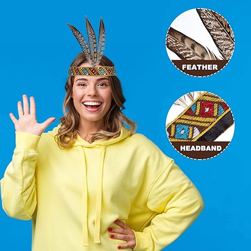 Miniatura 5 de Diadema americana de plumas, tocado, disfraz inspirado en jefe para festivales, carnaval, fiesta, actuaciones, cosplay
