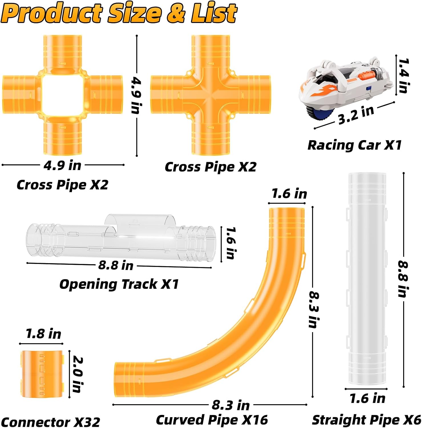 60Pcs Pipe Track Car Cool Racing Game, Rechargeable High Speed Glowing Cars with Light & Sound, Durable Strongly Connected Track, Preschool Toys for Kids 6 7 8 Years Old image 2