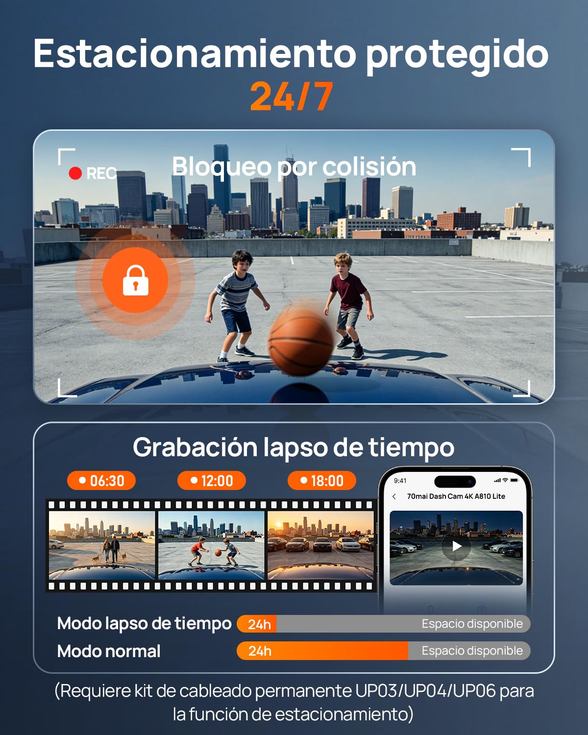 70mai A810 Lite Cámara de Salpicadero 4K Doble, WiFi 6 5GHz, 4G LTE Remoto, GPS, Visión Nocturna HDR, Vigilancia 24h Estacionamiento, Control por Voz, Bloqueo de Emergencia y Grabación Continua
