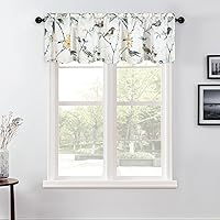 Vista 198 de VOGOL Cenefas con patrón de pájaros para ventanas de cocina, cenefa texturizada de lino con estampado floral y pájaros para ventanas pequeñas