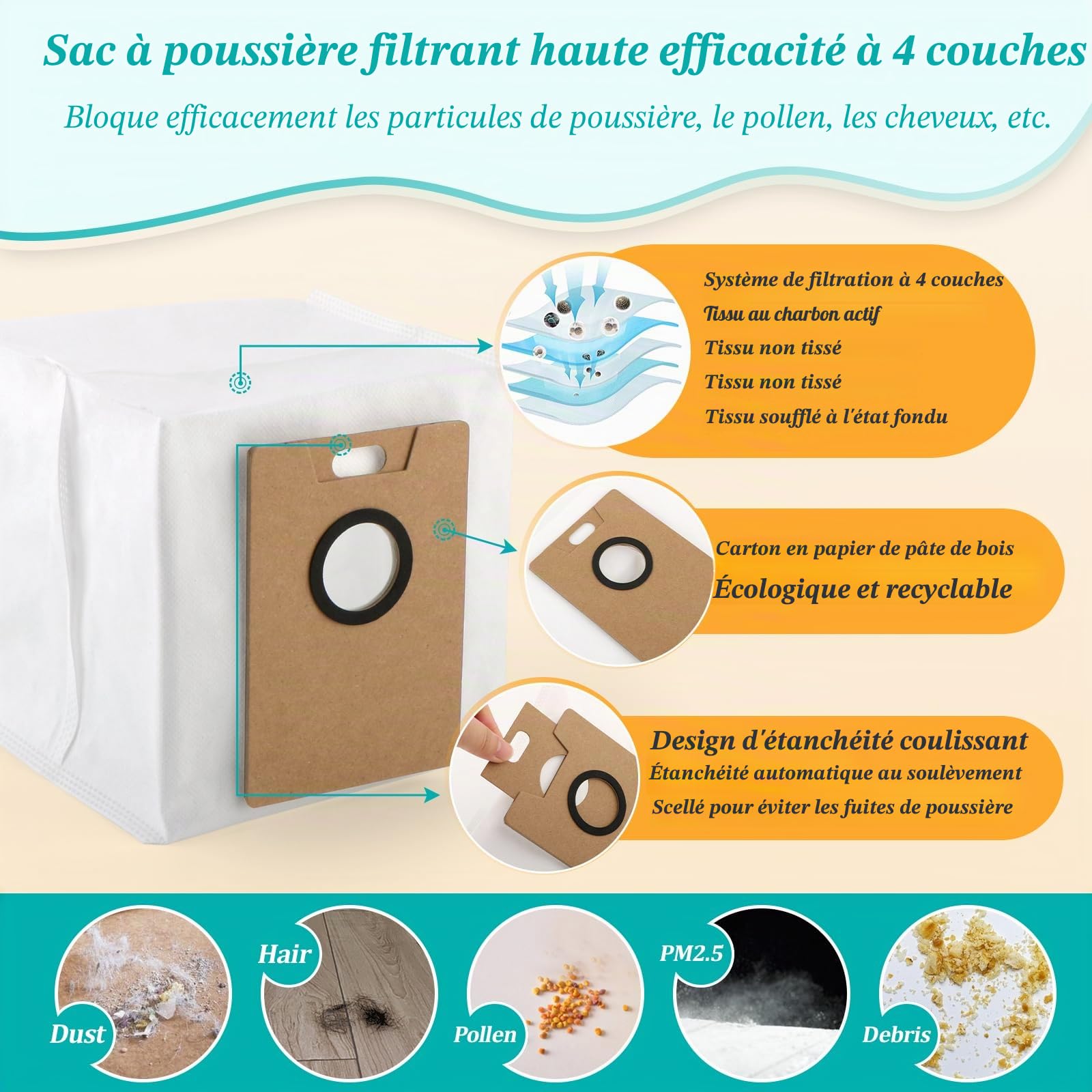 VOUPRONGZY12 Pièces Kit D'accessoires pour Tapo RV30 Max Plus/Tapo RV20 Max Plus Aspirateur Robot avec 8 RVA202 Sacs à Poussière, 4 RVA301 Chiffon de Nettoyage Bag xx