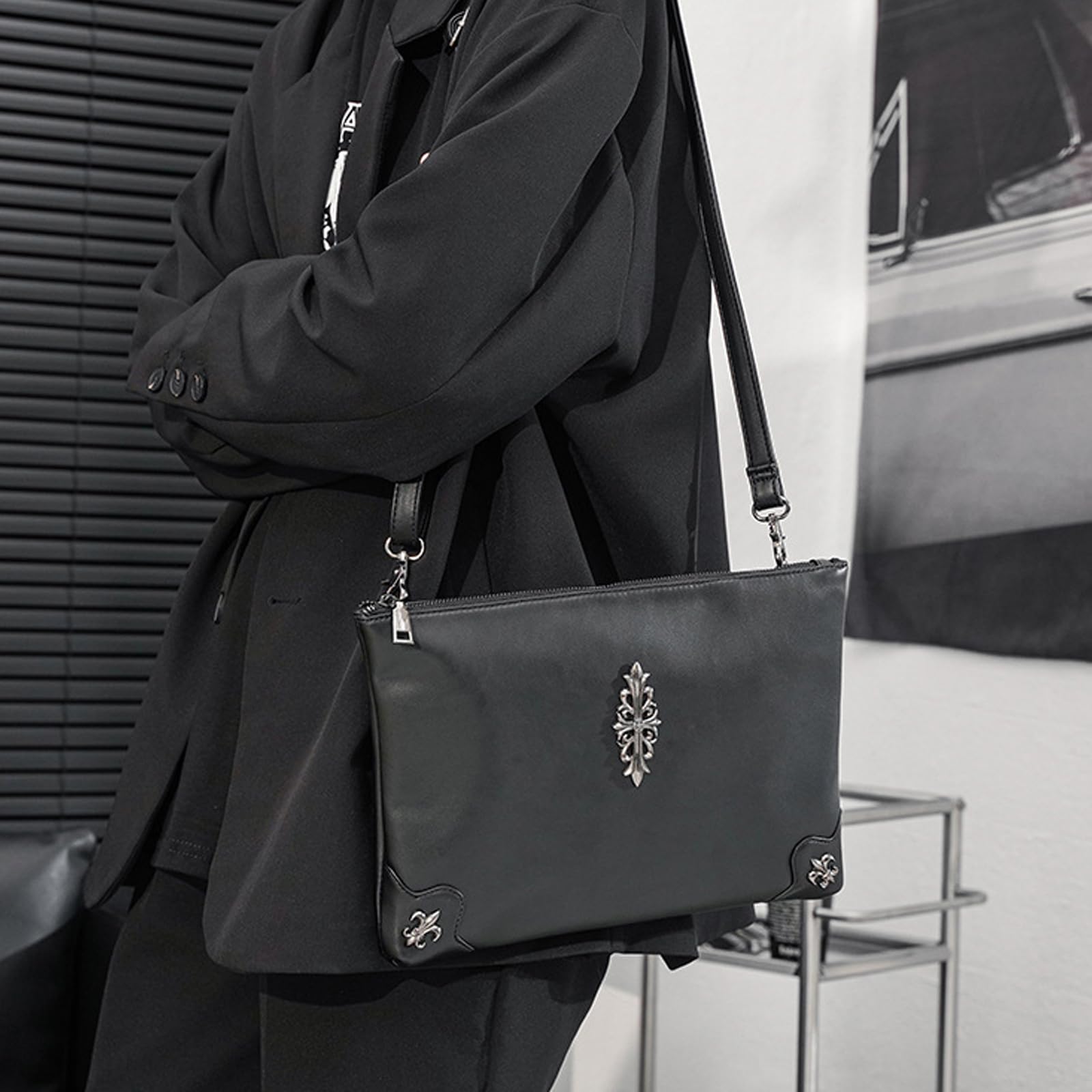 AINUOEY Hombre Bolsos de Mano Bolsa Hombro Cruzados Bandolera Messenger de Cuero Genuino Antirrobo Elegante Vintage Pequeña PU Cuero 71316 1 piezas