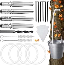 19PCS Upgraded Maple Syrup Tapping Kit Include 4 Stainless Steel Maple Tree Taps Spiles,4 Food Grade Tubing, 2 Cleaning Brushes &Fliter Paper Maple Birch Walnut Syrup Tap Set for Experts Beginners