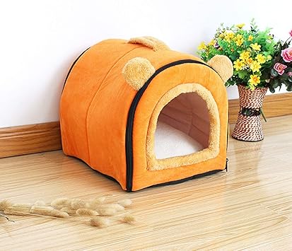 Amazon 犬小屋 猫 ハウス ドーム型 ベッド 猫小屋 ペットハウス 室内 洗濯可能 オレンジ 滑り止め ペットベッド M クッション付き 2way 小型犬 中型犬 ベッド 屋根 洗える 折り畳み 簡単組立 オールシーズン 通年タイプ 多用 暖かい 取り外せるカバー イノヤ